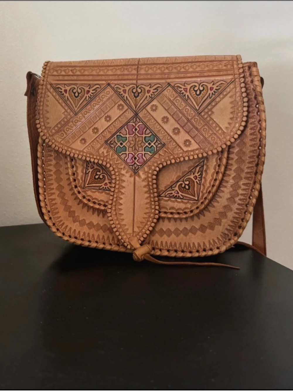 Moroccan Handcrafted Embossed Leather Crossbody Bag
